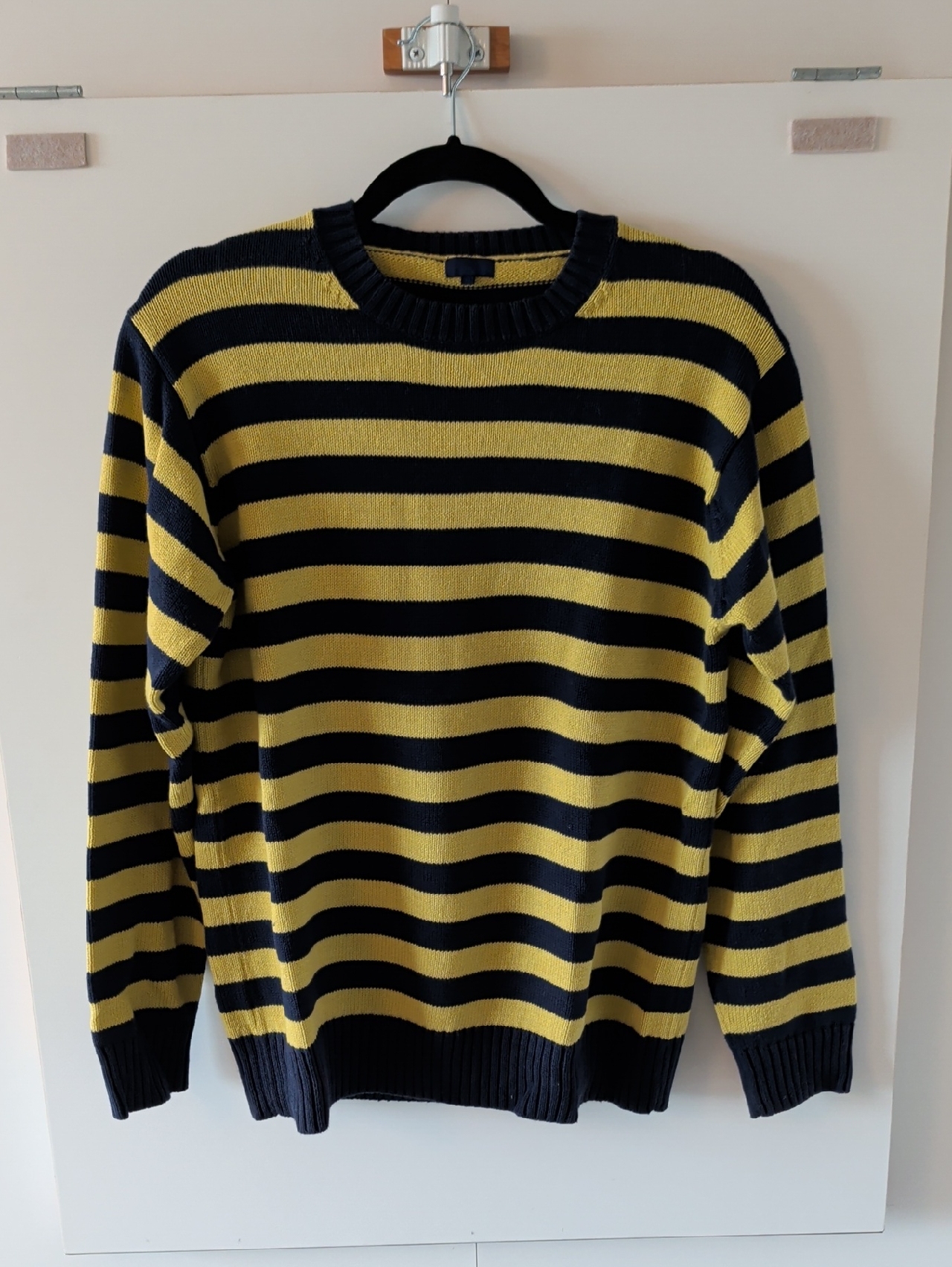 Beams Vintage Striped Navy And Yellow Crewneck Sweater